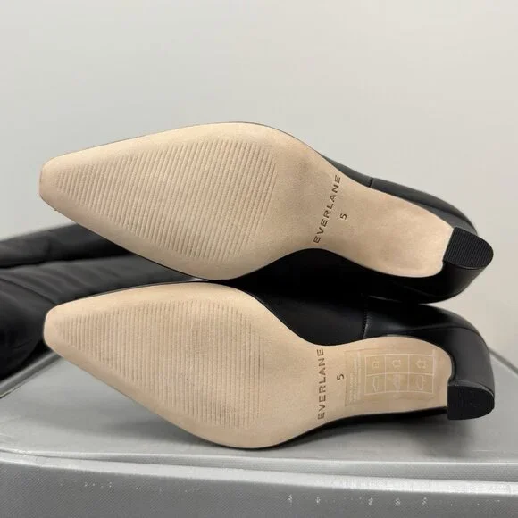 Everlane The Knee-High Banana Heel Boot in Black Leather sz 5 Women's Pull-on
